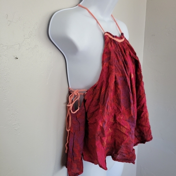 Free People Season in the Sun XS Red Tank Top Sleeveless Blouse Halter Neck - Picture 3 of 8